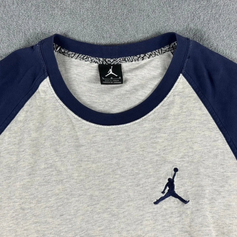Nike Air Jordan 3/4 Raglan Sleeve Shirt Jumpman Classic L Blue Gray